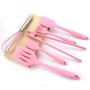 firlar 6pcs Silicone Baking Utensils Set, Pink Silicone Egg Beater Spoon Clip Spatula Oil Brush Kitchenware Hand Whisk Mixer Cookware Set