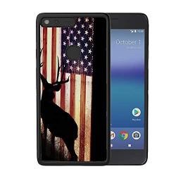 Google Pixel Case with American Flag Pattern Whimsical Design Bumper Black Soft TPU and PC Protection Anti-Slippery &Fingerprint Case for Google Pixel