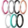 ThunderFit Womens Thin and Stackable Silicone Rings Wedding Bands - 7 Rings / 1 Ring 2.5mm Width - 1.8mm Thick