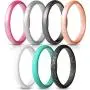 ThunderFit Womens Thin and Stackable Silicone Rings Wedding Bands - 7 Rings / 1 Ring 2.5mm Width - 1.8mm Thick
