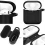 Airpods Case, Music tracker Protective Thicken Airpods Cover Soft Silicone Chargeable Headphone Case with Anti-Lost Carabiner for Apple Airpods 1&2 Charging Case (Black)