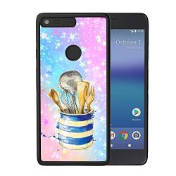 Google Pixel Case with Kitchenware Pattern Whimsical Design Bumper Black Soft TPU and PC Protection Anti-Slippery &Fingerprint Case for Google Pixel