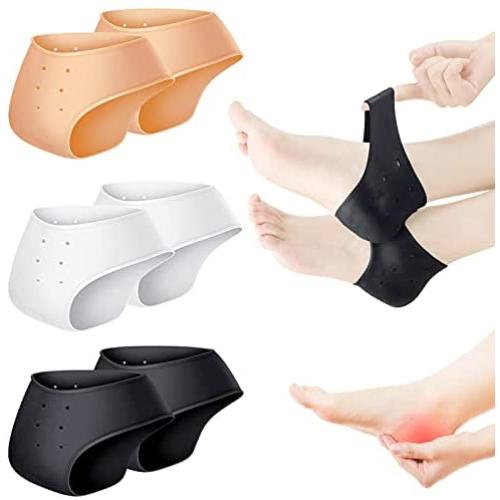 3 Pairs Heel Protectors Heel Support Silicone Heel Pads Gel Heel Cups, Plantar Fasciitis Blister for Men and Women, Relief Heel Repair Heel Pain Achilles Tendinitis, White, Nude and Black