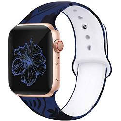 Kaome Floral Bands Compatible with Apple Watch 38mm 40mm 42mm 44mm, Soft Silicone Fadeless Pattern Printed Replacement Strap Bands for Women, Compatible with iWatch Series 5/4/3/2/1, S/M M/L
