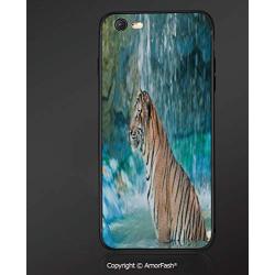 Case for Apple iPhone 6 and iPhone 6s 4.7-Inch,Shock-Absorption Bumper Cover,Tiger,Feline Beast in Pond Searching for Prey Sumatra Indonesia Scenes Decorative,Turquoise Light Brown Black