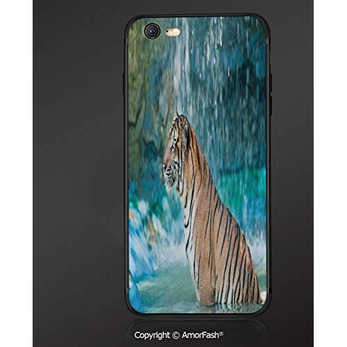 Case for Apple iPhone 6 and iPhone 6s 4.7-Inch,Shock-Absorption Bumper Cover,Tiger,Feline Beast in Pond Searching for Prey Sumatra Indonesia Scenes Decorative,Turquoise Light Brown Black