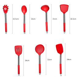 7 Pieces of Silicone Kitchen Utensils, Non-Stick Pan, Silicone Utensils and Stainless Steel Cooking Spoon Shovel, Kitchenware