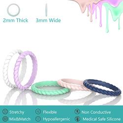 Zollen 12 Packs Silicone Wedding Rings for Women, Thin Braided Rubber Wedding Bands Stackable Ring, Hypoallergenic Silicone