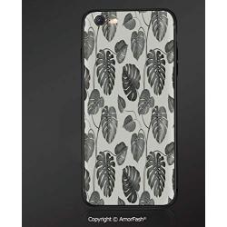 Compatible with iPhone 6 Ultra Slim Shockproof TPU Back Cover for iPhone 6S,Grey,Illustration of Tropical Palm Leaves in Classic Style Print with Soft Colors Nature Home Decorative,Ash Gray