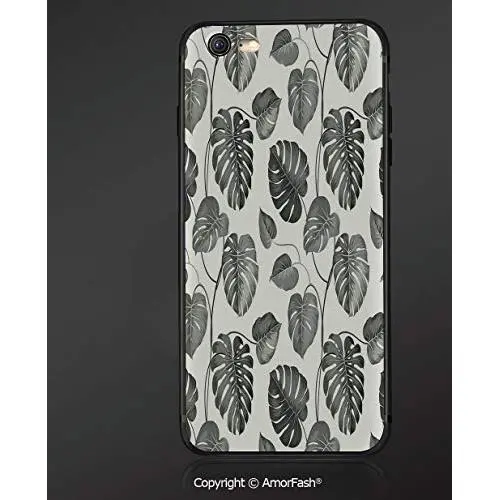 Compatible with iPhone 6 Ultra Slim Shockproof TPU Back Cover for iPhone 6S,Grey,Illustration of Tropical Palm Leaves in Classic Style Print with Soft Colors Nature Home Decorative,Ash Gray