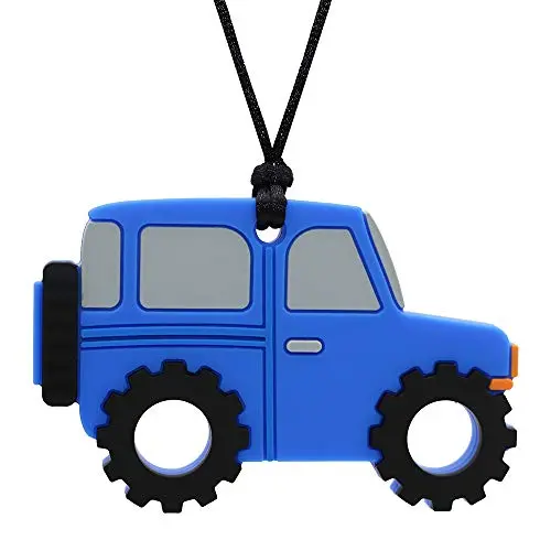 Chew Necklace for Boys and Girls - Silicone Jeep Car Chewable Pendant for Teething, Autism, Biting, ADHD, SPD, Sensory Oral Motor Aids for Kids, Chewy Toy Jewelry for Adults