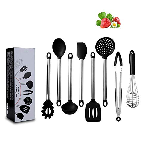 Silicone kitchenware 8 Piece Silicone Kitchen Utensil Set Stainless Steel Silicone Kitchen Utensils Set Kitchen Tools And Gadgets Nonstick Heat Resistant Tools ( Color : Black , Size : 8 Piece Set )
