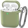 AirPods Case, Silicone Cover with U Shape Carabiner,360°Protective,Dust-Proof,Super Skin Silicone Compatible with Apple AirPods 1st/2nd (Army Green)