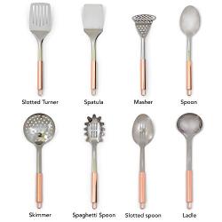 Stainless Steel Kitchen Utensil Set - Home Cooking/Spatula/Spoon/Tools/Utensils - Metal/Copper Kitchenware - Kitchen Set - Cooking Utensil - Cookware Essentials - 8 Piece Cooking Sets - Steel Utensils