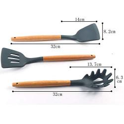 SKYyao Kitchen utensil set Wooden Handle Silicone Kitchenware 9 piece set non-stick pot cooking Scoop Scoop Silicone