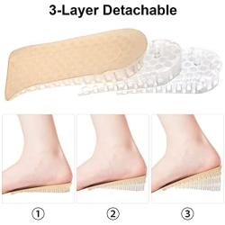 2 Pairs Heel Lift Inserts Height Increase Insole Invisible Heightening Insole Silicone 3-Layer Heel Support Insoles Height-Adjustable Shoe Pads Foot Cushion for Shoes (Beige)