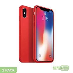 KeepinGreen iPhone X Case (2 Pack) - Silicone Case for iPhone X & iPhone Xs | Protective Flexible Cell Phone Cover for Shatter Prevention from Drops & Impact, Red