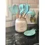 Premium Silicone Cooking Utensils Set, 8 Piece Kitchen Utensil Set with Natural Wood Handles, BPA Free Turquoise Silicone Utensils, Safe Cooking Tools for Non-stick Cookware, Best Kitchen Gift