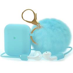 Marge Plus for AirPods Case, Silicone Cover 360°Protective AirPods Shockproof Case with Pom Pom Keychain Compatible with Apple AirPods 2 & 1 [Front LED Visible]