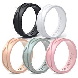 Silicone Wedding Ring/Band Men Women 4 5 Rings Pack- Designed Silicone Rubber Rings - Comfortable Durable Wedding Ring Replacement - Matching Sets - U.S Design Patent