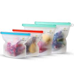 Homelux Theory Reusable Silicone Food Storage Bags | Sandwich, Sous Vide, Liquid, Snack, Lunch, Fruit, Freezer Airtight Seal | BEST for preserving and cooking | (2 Large + 2 Medium)