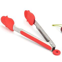 Jdeepued Silicone kitchenware 3-Piece 7 Inches Heavy Duty Non-Stick Stainless Steel Silicone BBQ and Kitchen Tongs Red Silicone Kitchen Utensils (Color : Red, Size : 7 Inches)