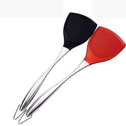 Hjyi Silicone Kitchen Utensils Set High temperature non-stick pot spatula fried vegetables nylon silicone spatula kitchenware long handle protection spatula (2 pieces set black and red)