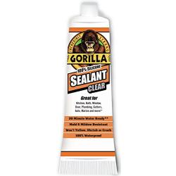 Gorilla 100 Percent Silicone Sealant Caulk, 2.8 ounce Squeeze Tube, Clear, (2 Pack)