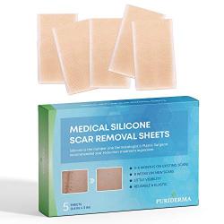 Puriderma Medical Silicone Scar Removal Sheets [Set of 5] - Fast & Effective on Keloid, Surgery, Burn, Acne, C-Section Scars