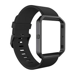 GeeRic Replacement Band and Frame Compatible for Fitbit Blaze, Soft Silicone Strap Wristband for Fitbit Blaze Smart Fitness Watch, Sports Men Women Black Band&Balck Frame Large