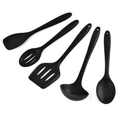Jdeepued Silicone kitchenware 5 Pieces Silicone Kitchen Utensils Cooking Utensil Set Cooking Utensils Tools Include Turner Spoon Silicone Kitchen Utensils (Color : Black, Size : 5 Piece Set)