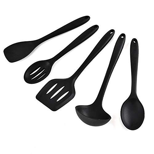 Jdeepued Silicone kitchenware 5 Pieces Silicone Kitchen Utensils Cooking Utensil Set Cooking Utensils Tools Include Turner Spoon Silicone Kitchen Utensils (Color : Black, Size : 5 Piece Set)