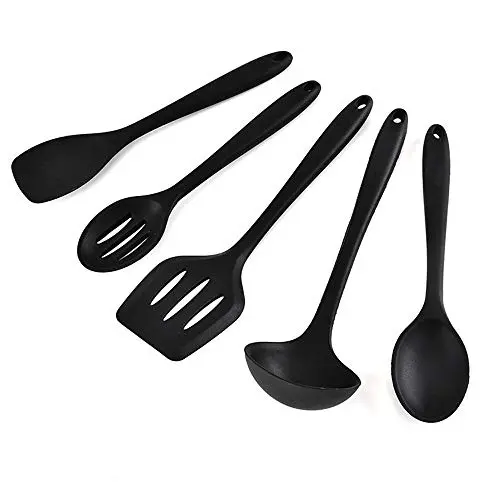Jdeepued Silicone kitchenware 5 Pieces Silicone Kitchen Utensils Cooking Utensil Set Cooking Utensils Tools Include Turner Spoon Silicone Kitchen Utensils (Color : Black, Size : 5 Piece Set)