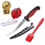 Dacodget 6.5 inch Fillet Knife Kit | Multifunctional Stainless Steel Fish Deboning and De-Scaling Knife with Sheath + Portable Knife Sharpener + Fish Bones Tweezers + BBQ Silicone Glazing Brush
