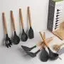 Kitchen Gadget Set 8 Pieces With Silicone and Wooden Handle Kitchen Utensils, Non-Stick Scraper Shovel Spoon Tool, Kitchenware