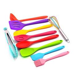 Silicone Kitchenware, 10 Non-Stick Cookware Silicone Kitchenware Cooking Baking Set Green Cooking Shovel Spoon Shovel, Pliers, Brushing Series Kitchen Accessories