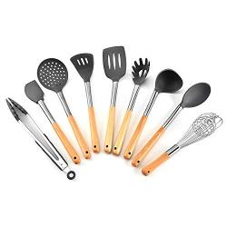 5-Piece Silicone Cookware Set, Silicone Kitchenware - Wooden Handle 9-Piece Non-Stick Pan Set, Kitchen Tool Cooking Baking, 9-piece set