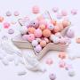 Baby Silicone Beads for Teething 100pcs Loose Bead for Sensory Teethers Pink series Nursing Necklaces Bracelets Fashionable Jewelry