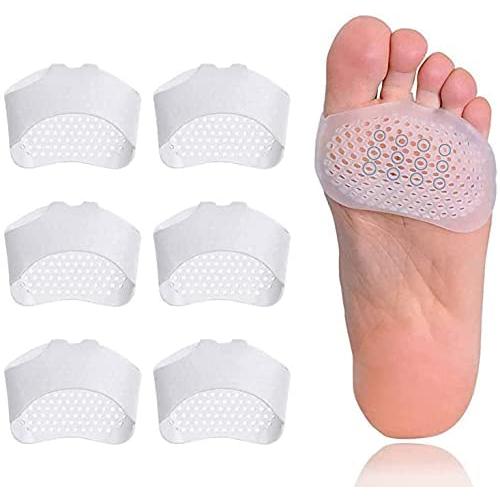 Metatarsal Pads,Ball of Foot Cushions,Silicone Forefoot Sleeve,Toe Separator,Metatarsalgia Insoles,Best for Mortons Neuroma Callus,Diabetic Feet,Hammer Toe,High Heels Foot Pain Relief,6 PCS (White)