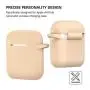 AirPods Case, Silicone Cover with U Shape Carabiner,360°Protective,Dust-Proof,Super Skin Silicone Compatible with Apple AirPods 1st/2nd (Beige)
