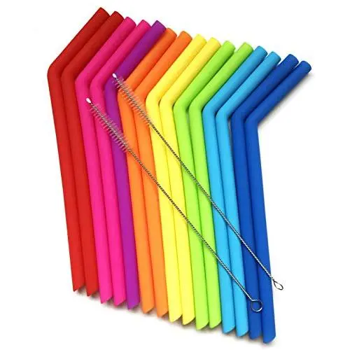 15 FITS All TUMBLERS Straws - Reusable Silicone Straws for 30 and 20 oz Yeti - Flexible Easy to Clean + 2 Cleaning Brushes - BPA Free, No Rubber Taste Drinking - Best Value for Money Pack