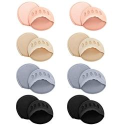8 Pairs Metatarsal Pads Assorted Color Ball of Foot Cushions Honeycomb Fabric Forefoot Pads Anti-Slip Invisible Forefoot Pads for Relieving Foot Fatigue (Black, Pink, Grey, Nude Color)
