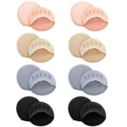 8 Pairs Metatarsal Pads Assorted Color Ball of Foot Cushions Honeycomb Fabric Forefoot Pads Anti-Slip Invisible Forefoot Pads for Relieving Foot Fatigue (Black, Pink, Grey, Nude Color)