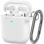 AirPods Case, Silicone Cover with U Shape Carabiner,360°Protective,Dust-Proof,Super Skin Silicone Compatible with Apple AirPods 1st/2nd (White)