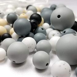 Silicone Beads 100PC Various Round Sizes & Color for Necklace, Bracelets & Other DIY Jewelry Projects BPA Free (100 Pieces, Charcoal Grey Mix)