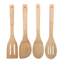 Cooking Tool Sets - 4pcs Pure Bamboo Solid Turner Spatula Slotted Spoon And Essentials Cooking Utensils Set - Sets Tool Cooking Cooking Tool Sets Utensil Kitchen Spoon Wood Bamboo Spatula Wood