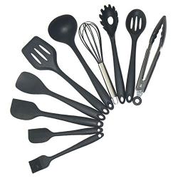 Heat Resistant Silicone Spatulas Silicone Kitchenware Set Cooking Spoon Scraper 10 Piece Set Bake Grill Cooking Tools (Size : Black)