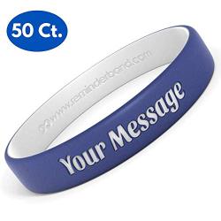 Reminderband 50 Custom Luxe Silicone Wristbands - Personalized Customizable Silicone Rubber Bracelets - Customized for Motivation, Events, Gifts, Support, Fundraisers, Awareness - Men, Women, Kids