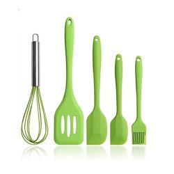 JunbosiKitchenware Silicone Kitchenware Set Scraper 5 Piece Set Baking Tool Set Pot Spatula Silicone Scraper,Green