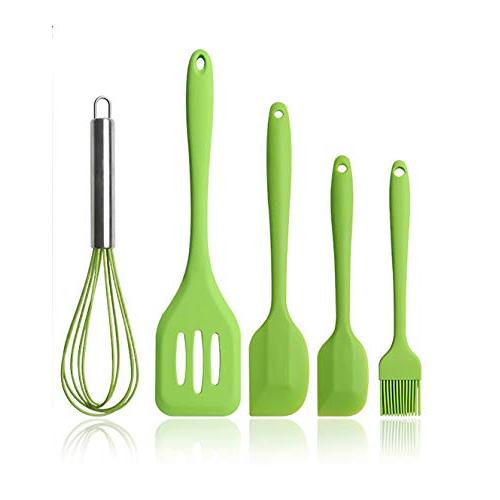 JunbosiKitchenware Silicone Kitchenware Set Scraper 5 Piece Set Baking Tool Set Pot Spatula Silicone Scraper,Green